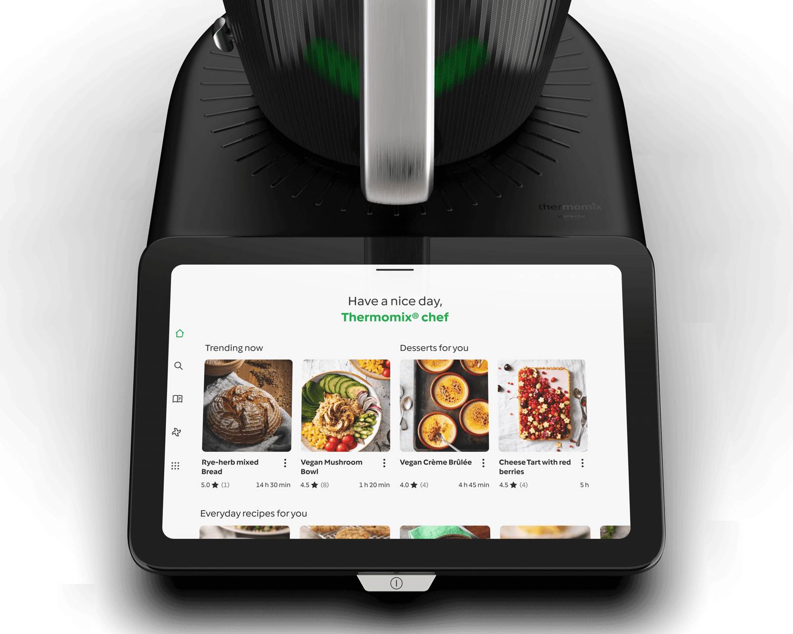 The Thermomix® TM7 with its screen showing the recipe library