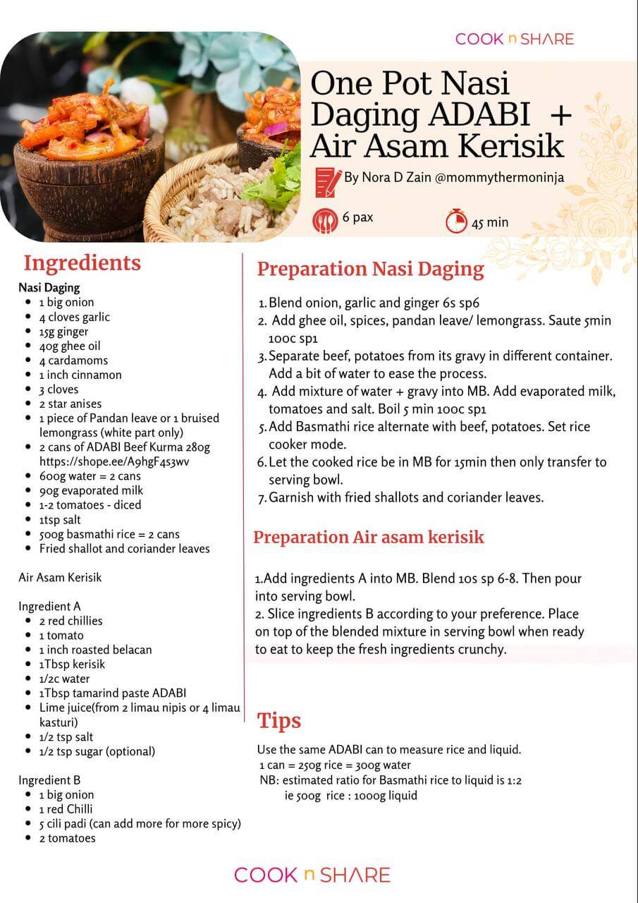 One Pot Nasi Daging Adabi + Air Asam Kerisik